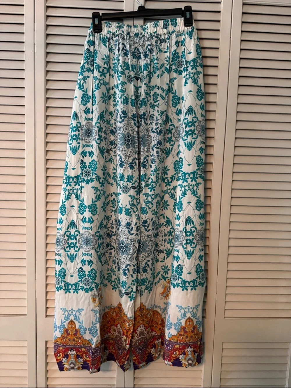 NWT Johnny Was XL Boho Floral Maxi Skirt in Teal & Ivory with Multicolor Border - Picture 3 of 6